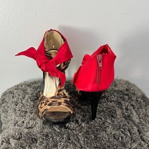 Leopard Print and Red Bow Women's Heels